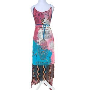 Save The Queen Dress M Italy Graphic Script Print Asymmetric Hem Artsy Y2K